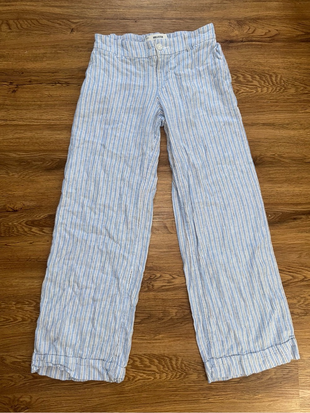 Hollister Light Blue & White Striped Wide-Leg Pants